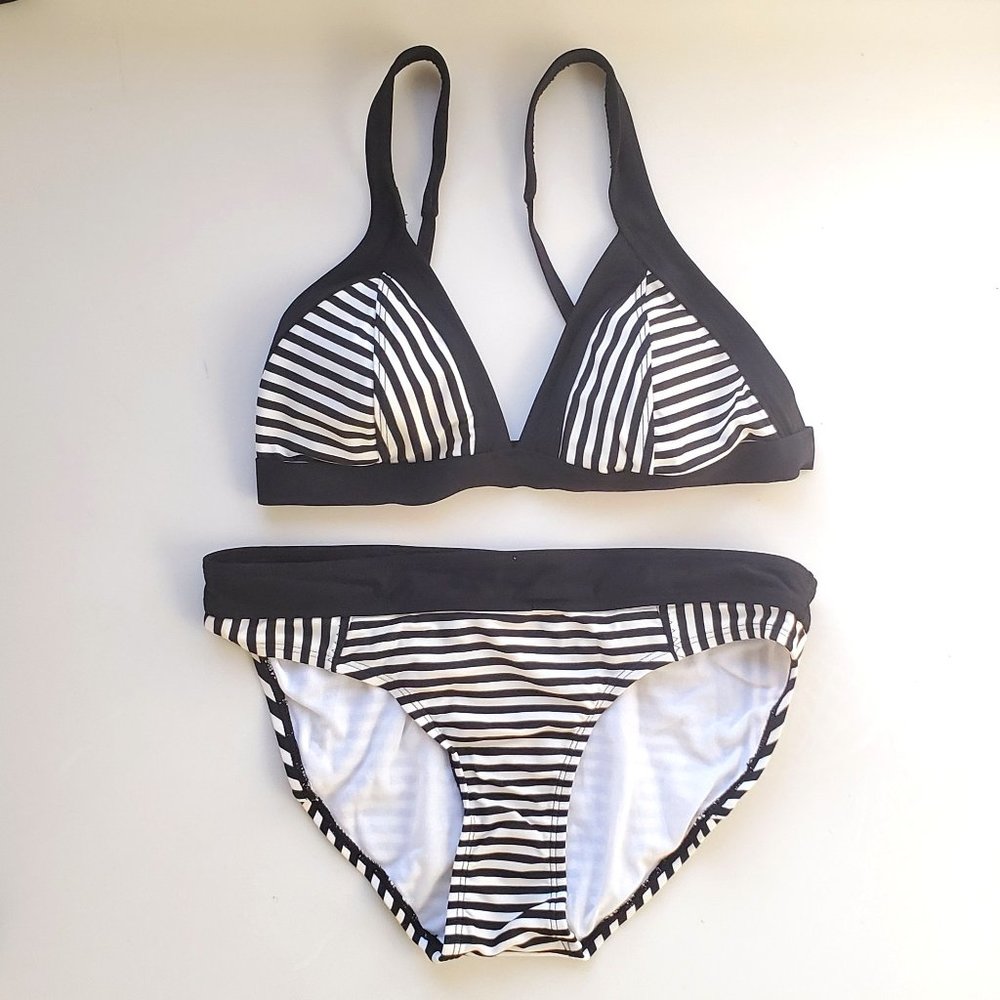 Athleta Black White Striped Bikini